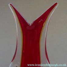 Load image into Gallery viewer, LARGE 1960s Murano SOMMERSO Red and Yellow Cased Glass Vase. Holes to Side. Height 9 3/4 inch
