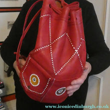 Load image into Gallery viewer, Vintage 1960s "Native America Style" Red Leather Duffle Bag
