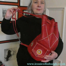 Load image into Gallery viewer, Vintage 1960s "Native America Style" Red Leather Duffle Bag
