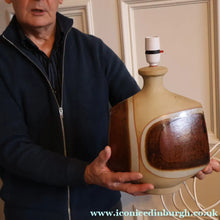 Load image into Gallery viewer, 1960s Medium TREMAEN Nanceddan Pottery Table Lamp. Original Hessian Shade &amp; Paper Label on Base
