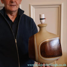 Load image into Gallery viewer, 1960s Medium TREMAEN Nanceddan Pottery Table Lamp. Original Hessian Shade &amp; Paper Label on Base
