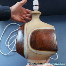 Load image into Gallery viewer, 1960s Medium TREMAEN Nanceddan Pottery Table Lamp. Original Hessian Shade &amp; Paper Label on Base
