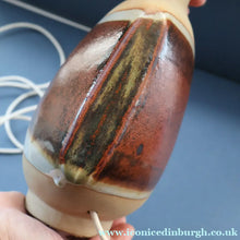 Load image into Gallery viewer, 1960s Medium TREMAEN Nanceddan Pottery Table Lamp. Original Hessian Shade &amp; Paper Label on Base
