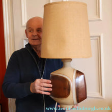 Load image into Gallery viewer, 1960s Medium TREMAEN Nanceddan Pottery Table Lamp. Original Hessian Shade &amp; Paper Label on Base
