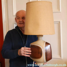 Load image into Gallery viewer, 1960s Medium TREMAEN Nanceddan Pottery Table Lamp. Original Hessian Shade &amp; Paper Label on Base
