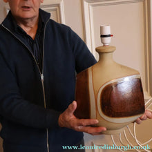 Load image into Gallery viewer, 1960s Medium TREMAEN Nanceddan Pottery Table Lamp. Original Hessian Shade &amp; Paper Label on Base
