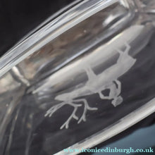 Load image into Gallery viewer, LARGE 1960s Vase by SVEN PALMQVIST for Orrefors, Sweden. Boy Riding a Reindeer with Mountain Landscape in the Distance
