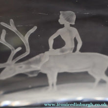 Load image into Gallery viewer, LARGE 1960s Vase by SVEN PALMQVIST for Orrefors, Sweden. Boy Riding a Reindeer with Mountain Landscape in the Distance.


