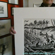 Load image into Gallery viewer, 1960s Linocut by Marie Whitby. Sakumono Beach. Signed and Dated 1963

