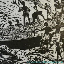 Load image into Gallery viewer, 1960s Linocut by Marie Whitby. Sakumono Beach. Signed and Dated 1963

