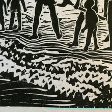 Load image into Gallery viewer, 1960s Linocut by Marie Whitby. Sakumono Beach. Signed and Dated 1963
