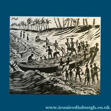 Load image into Gallery viewer, 1960s Linocut by Marie Whitby. Sakumono Beach. Signed and Dated 1963
