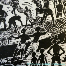 Load image into Gallery viewer, 1960s Linocut by Marie Whitby. Sakumono Beach. Signed and Dated 1963
