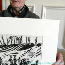 Load image into Gallery viewer, 1960s Linocut by Marie Whitby. Sakumono Beach. Signed and Dated 1963

