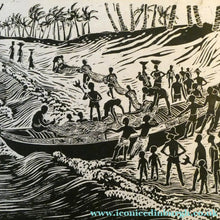 Load image into Gallery viewer, 1960s Linocut by Marie Whitby. Sakumono Beach. Signed and Dated 1963
