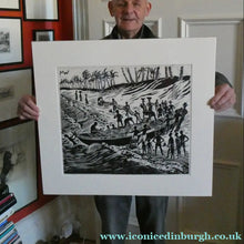 Load image into Gallery viewer, 1960s Linocut by Marie Whitby. Sakumono Beach. Signed and Dated 1963
