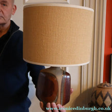 Load image into Gallery viewer, 1960s Medium TREMAEN Nanceddan Pottery Table Lamp. Original Hessian Shade &amp; Paper Label on Base - British Ceramics
