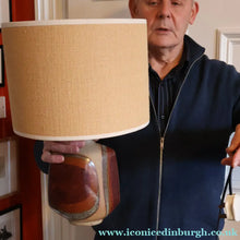 Load image into Gallery viewer, 1960s Medium TREMAEN Nanceddan Pottery Table Lamp. Original Hessian Shade &amp; Paper Label on Base
