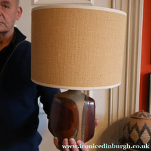Load image into Gallery viewer, 1960s Medium TREMAEN Nanceddan Pottery Table Lamp. Original Hessian Shade &amp; Paper Label on Base - British Ceramics
