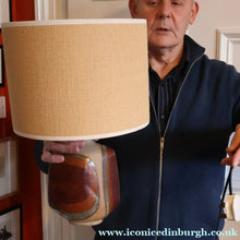 Load image into Gallery viewer, 1960s Medium TREMAEN Nanceddan Pottery Table Lamp. Original Hessian Shade &amp; Paper Label on Base
