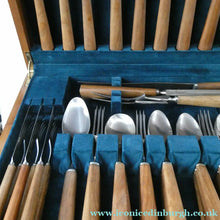 Load image into Gallery viewer, 1960s Mills Moore Walnut and Steel Cutlery Canteen. Original Box. Sheffield
