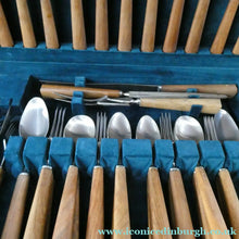 Load image into Gallery viewer, 1960s Mills Moore Walnut and Steel Cutlery Canteen. Original Box. Sheffield
