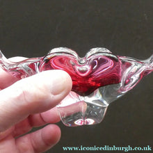 Load image into Gallery viewer, HOSPODKA Chribska. Fine MINIATURE 1960s Pink and Clear Cased Glass Bowl with Wing Details
