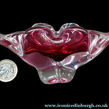 Load image into Gallery viewer, HOSPODKA Chribska. Fine MINIATURE 1960s Pink and Clear Cased Glass Bowl with Wing Details
