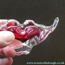 Load image into Gallery viewer, HOSPODKA Chribska. Fine MINIATURE 1960s Pink and Clear Cased Glass Bowl with Wing Details
