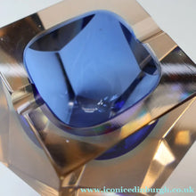 Load image into Gallery viewer, 1960s MURANO Glass Bowl. Vintage Sommerso Geode Blue and Clear Glass Chunky Bowl
