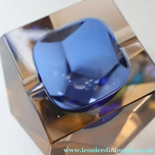 Load image into Gallery viewer, 1960s MURANO Glass Bowl. Vintage Sommerso Geode Blue and Clear Glass Chunky Bowl
