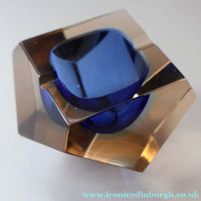 Load image into Gallery viewer, 1960s MURANO Glass Bowl. Vintage Sommerso Geode Blue and Clear Glass Chunky Bowl
