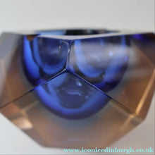 Load image into Gallery viewer, 1960s MURANO Glass Bowl. Vintage Sommerso Geode Blue and Clear Glass Chunky Bowl

