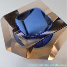 Load image into Gallery viewer, 1960s MURANO Glass Bowl. Vintage Sommerso Geode Blue and Clear Glass Chunky Bowl
