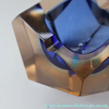 Load image into Gallery viewer, 1960s MURANO Glass Bowl. Vintage Sommerso Geode Blue and Clear Glass Chunky Bowl
