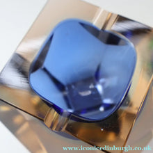 Load image into Gallery viewer, 1960s MURANO Glass Bowl. Vintage Sommerso Geode Blue and Clear Glass Chunky Bowl
