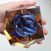 Load image into Gallery viewer, 1960s MURANO Glass Bowl. Vintage Sommerso Geode Blue and Clear Glass Chunky Bowl
