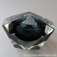Load image into Gallery viewer, 1960s MURANO Glass Bowl. Vintage Sommerso Geode Grey and Clear Glass Chunky Bowl
