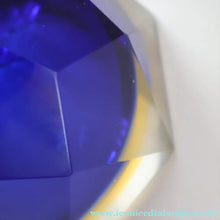 Load image into Gallery viewer, 1960s MURANO Shallow Round Glass Bowl. Vintage Sommerso Geode Blue, Yellow and Clear Bowl
