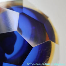 Load image into Gallery viewer, 1960s MURANO Shallow Round Glass Bowl. Vintage Sommerso Geode Blue, Yellow and Clear Bowl
