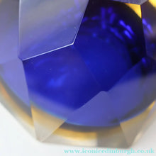 Load image into Gallery viewer, 1960s MURANO Shallow Round Glass Bowl. Vintage Sommerso Geode Blue, Yellow and Clear Bowl
