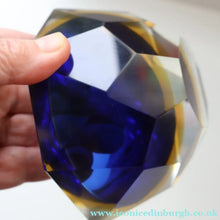 Load image into Gallery viewer, 1960s MURANO Shallow Round Glass Bowl. Vintage Sommerso Geode Blue, Yellow and Clear Bowl
