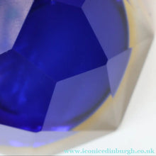 Load image into Gallery viewer, 1960s MURANO Shallow Round Glass Bowl. Vintage Sommerso Geode Blue, Yellow and Clear Bowl
