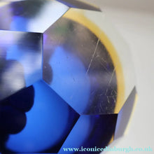 Load image into Gallery viewer, 1960s MURANO Shallow Round Glass Bowl. Vintage Sommerso Geode Blue, Yellow and Clear Bowl
