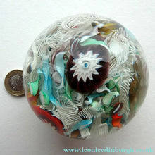 Load image into Gallery viewer, Vintage 1960s FRATELLO TOSO Paperweight; Large Millefiori Canes and Scambled Latticino Canes
