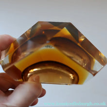 Load image into Gallery viewer, 1960s MURANO Glass Bowl. Vintage Sommerso Geode Golden Amber and Clear Glass Chunky Bowl
