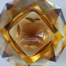 Load image into Gallery viewer, 1960s MURANO Glass Bowl. Vintage Sommerso Geode Golden Amber and Clear Glass Chunky Bowl
