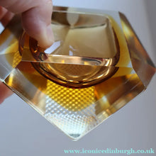 Load image into Gallery viewer, 1960s MURANO Glass Bowl. Vintage Sommerso Geode Golden Amber and Clear Glass Chunky Bowl
