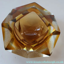 Load image into Gallery viewer, 1960s MURANO Glass Bowl. Vintage Sommerso Geode Golden Amber and Clear Glass Chunky Bowl
