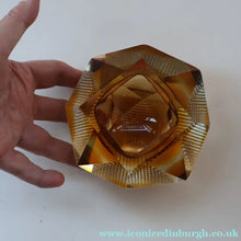 Load image into Gallery viewer, 1960s MURANO Glass Bowl. Vintage Sommerso Geode Golden Amber and Clear Glass Chunky Bowl
